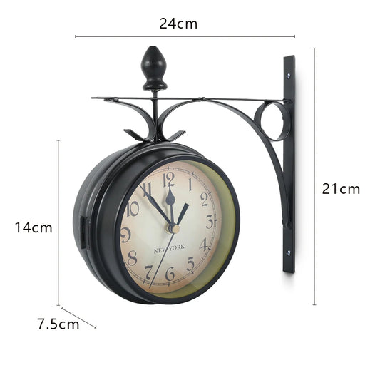 Vintage Double-Sided Wall Clock – Silent & Battery Operated
